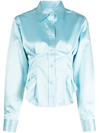 Cynthia Rowley Buttoned Cotton-blend Shirt In Blue