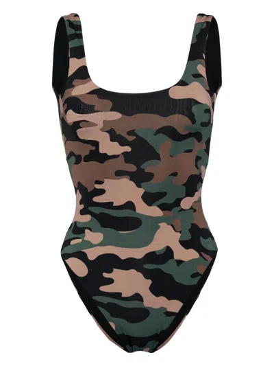 Cynthia Rowley Camouflage-print Swimsuit In Black