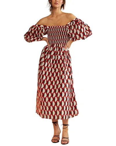 Cynthia Rowley Women's Printed Smocked Cotton Voile Midi-dress In Red