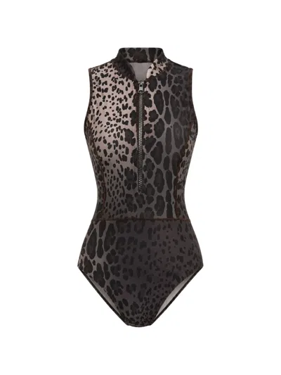 Cynthia Rowley Carve Leopard-print Swimsuit In Gray