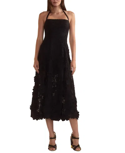Cynthia Rowley Cascade 3d Lace Halter Dress In Black