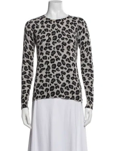 Pre-owned Cynthia Rowley Cashmere Animal Print Sweater In White