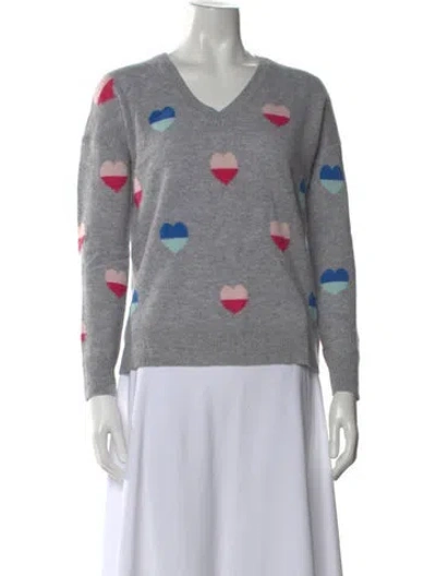 Pre-owned Cynthia Rowley Cashmere Floral Print Sweater In Gray