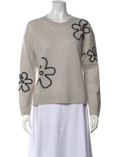 Pre-owned Cynthia Rowley Cashmere Floral Print Sweater In Grey
