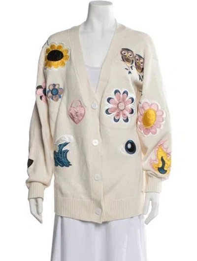Pre-owned Cynthia Rowley Cashmere Graphic Print Sweater In Neutrals