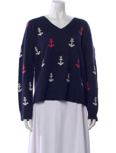 Pre-owned Cynthia Rowley Cashmere Printed Sweater In Blue