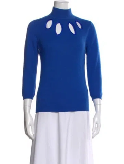 Pre-owned Cynthia Rowley Cashmere Turtleneck Sweater In Blue