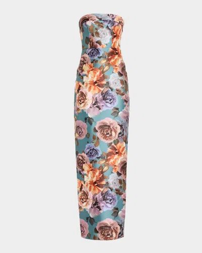 Cynthia Rowley Cleo Strapless Floral-print Column Gown In Elysian Fi