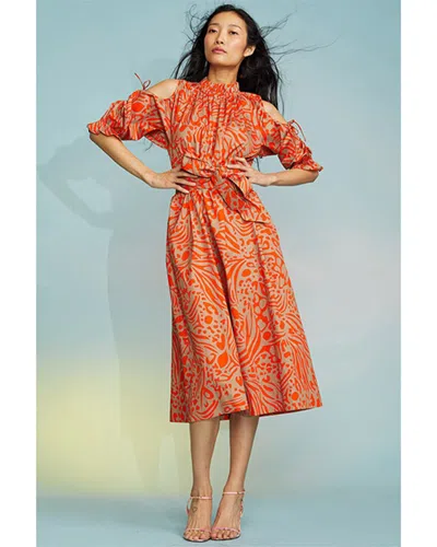 Cynthia Rowley Cold; Shoulder Printed Dress In Orange