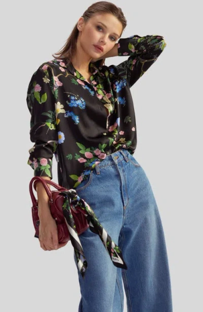 Cynthia Rowley Collectible Silk Shirt In Black Floral