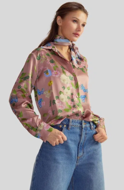 Cynthia Rowley Collectible Silk Shirt In Mauve Floral