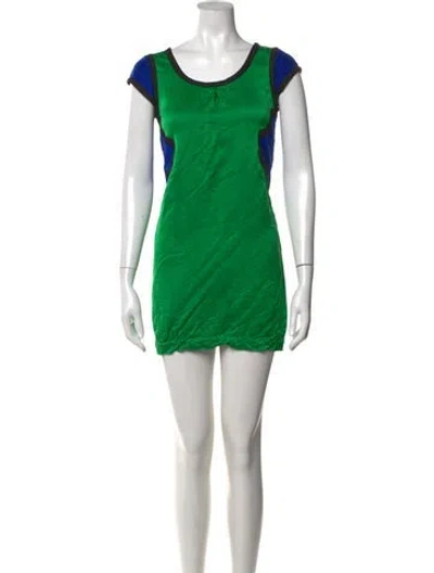 Pre-owned Cynthia Rowley Colorblock Pattern Mini Dress In Green
