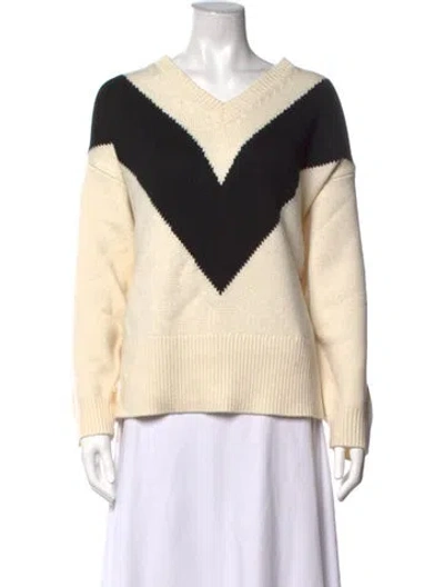 Pre-owned Cynthia Rowley Colorblock Pattern V-neck Sweater In Neutrals