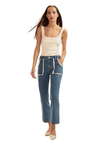 Cynthia Rowley Cotton Trim High Waist Jeans