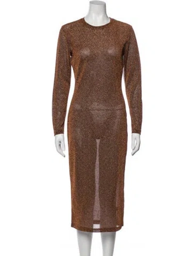 Pre-owned Cynthia Rowley Crew Neck Midi Length Dress W/ Tags In Brown