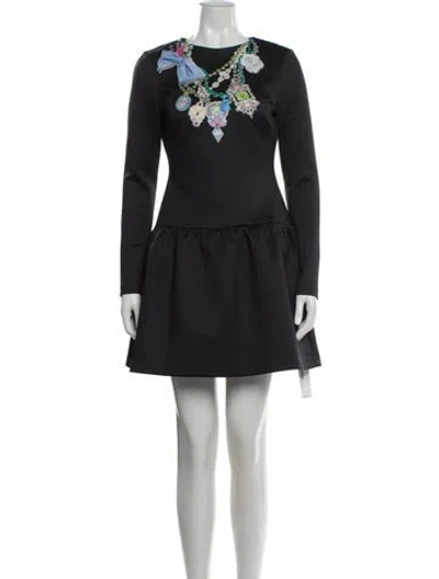 Pre-owned Cynthia Rowley Crew Neck Mini Dress In Black
