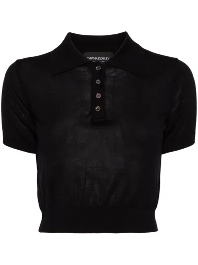 Cynthia Rowley Cropped Polo Top In Black