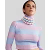 CYNTHIA ROWLEY CROPPED STRIPED TURTLE NECK TOP