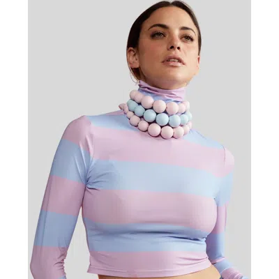 Cynthia Rowley Women's Cropped Striped Turtleneck Top In Rosa