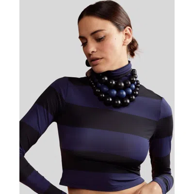 Cynthia Rowley Striped Roll Neck Knitted Top In Black Navy
