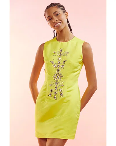 Cynthia Rowley Crystal Fitted Silk Shift Dress In Yellow