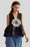 Cynthia Rowley Daphne Organza Top In Black Multi