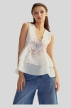 Cynthia Rowley Daphne Sleeveless 3d Floral Organza Top In White Multi