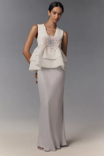 Cynthia Rowley Daphne Sleeveless 3d Floral Organza Top In White