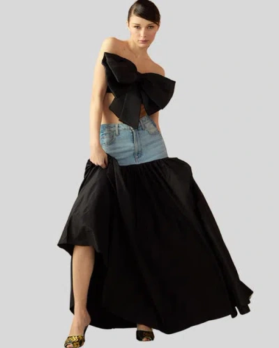 Cynthia Rowley Denim Taffeta Skirt In Black