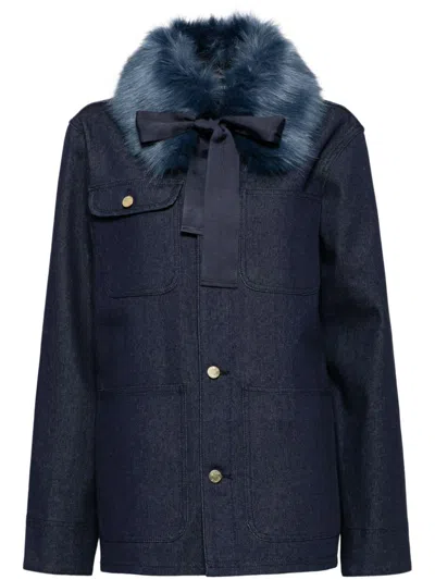 Cynthia Rowley Detachable Faux-fur Collar Jacket In Blue