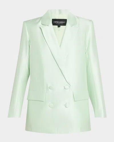 Cynthia Rowley Double-breasted Silk-wool Jacket In Green