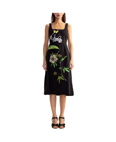 Cynthia Rowley Embellished Scoop Neck Midi Dress In Black Multi