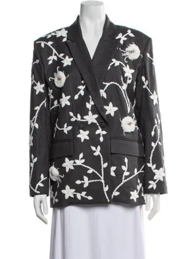Pre-owned Cynthia Rowley Embellished Wool Blend Floral Print Blazer W/ Tags In Gray