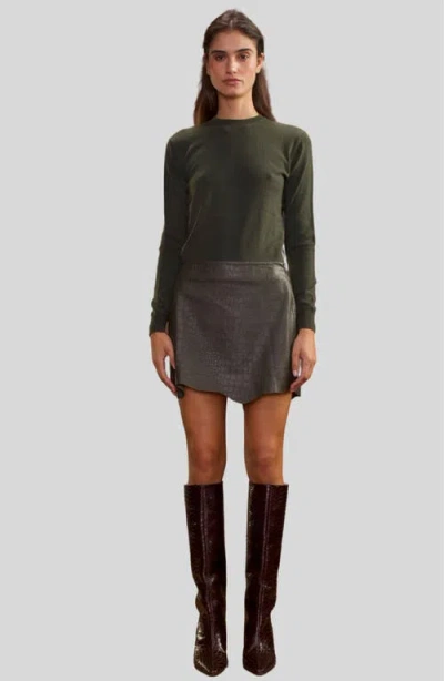 Cynthia Rowley Embossed Leather Skirt In Dark Green