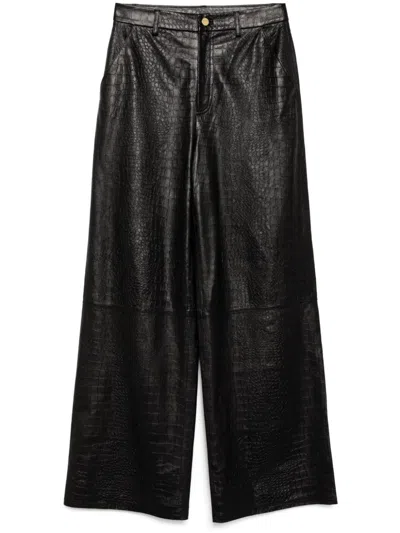 Cynthia Rowley Embossed Wide-leg Trousers In Black