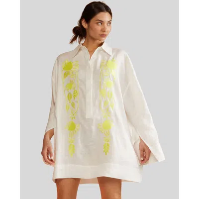 Cynthia Rowley Embroidered Hemp Mini Dress In Yellow