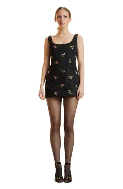 Cynthia Rowley Embroidered Mini Dress In Black