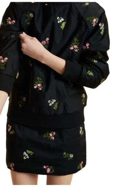 Cynthia Rowley Embroidered Pullover In Black