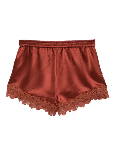 Cynthia Rowley Embroidered Satin Shorts In Brown