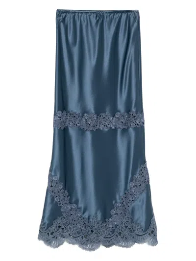 Cynthia Rowley Embroidered Satin Skirt In Blue