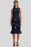 Cynthia Rowley Embroidered Sleeveless Midi Dress In Black/navy