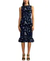 Cynthia Rowley Embroidered Sleeveless Midi Dress In Black/navy