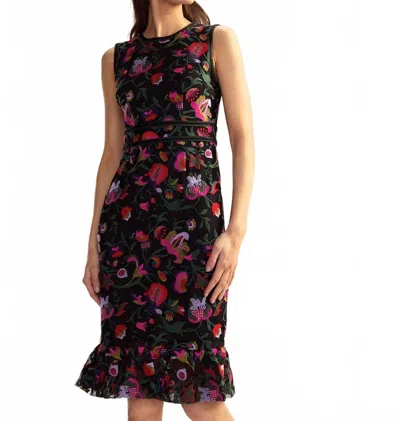 CYNTHIA ROWLEY EMBROIDERED SLEEVELESS MIDI DRESS IN BLACK MULTI