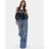 Cynthia Rowley Embroidered Wide-leg Jeans In Blue_multi