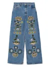 Cynthia Rowley Embroidered Wide-leg Jeans In 蓝色