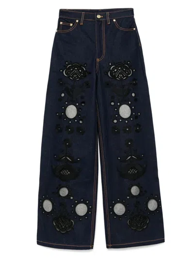 Cynthia Rowley Embroidered Wide-leg Jeans In Blue