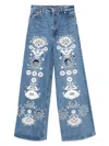 Cynthia Rowley Embroidered Wide-leg Jeans In Blue