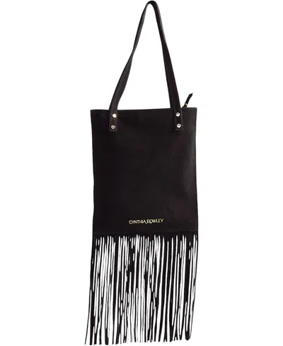 Cynthia Rowley Felicity Fringe Suede Tote In Black