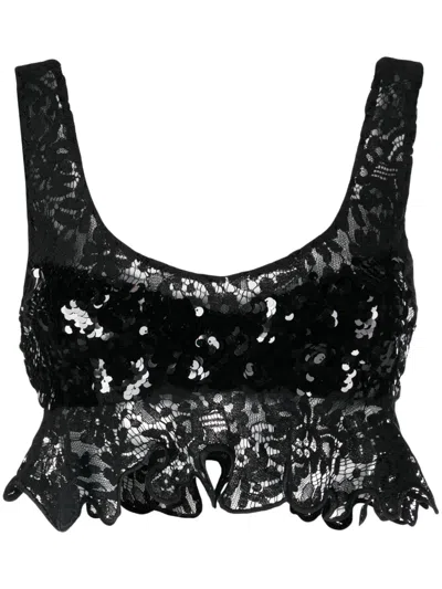 Cynthia Rowley Floral-lace Sequinned Tank Top In Black