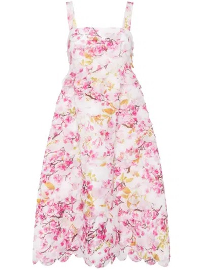 Cynthia Rowley Floral Organza Midi Dress In White